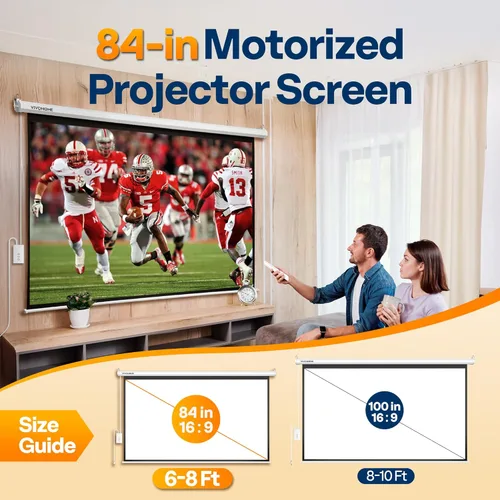 Miniatura 2 de VIVOHOME Pantalla de proyector motorizada con control remoto, pantalla de proyección eléctrica automática de 16:9 y 84 pulgadas, pantalla