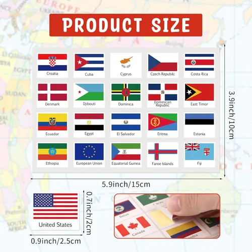 Miniatura 2 de Hooqict 960 calcomanías de bandera mundial, 192 banderas de países del mundo, mini banderas de pasaporte, calcomanías para viajes, mapas, equipaje