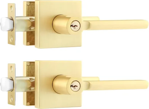 Miniatura 31 de Leydebong Paquete de 3 pomos de entrada dorados con llave igual, manija de puerta de entrada resistente, estilo contemporáneo, herrajes modernos