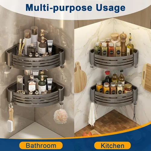 Miniatura 7 de Organizador de ducha esquinero, estantes de ducha adhesivos sin perforaciones con ganchos, organizador de ducha extraíble impermeable y resistente