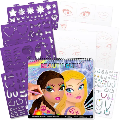 Miniatura 10 de Fashion Angels Cuaderno de bocetos de diseño de moda - Libro de bocetos para principiantes, bloc de bocetos con plantillas y calcomanías para niños