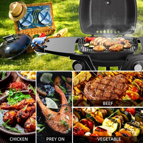 Miniatura 8 de Parrilla de gas portátil, parrilla de propano portátil, parrilla de gas propano, 24,000 BTU para exteriores, pequeña parrilla de barbacoa con dos