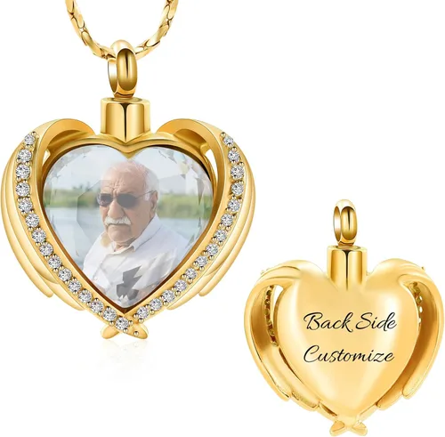 Miniatura 9 de Imrsanl Collares con Colgante de Urna de Corazón de Alas de Ángel para Mujeres y Niñas, Piedra Natal de Cristal, Joyería de Cremación, Urnas