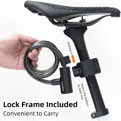 Miniatura 5 de ROCKRBOS - Candado de cable para bicicleta con llaves, 2 llaves y 1 soporte de montaje, carcasa de bloqueo de ABS, bloqueo de cable