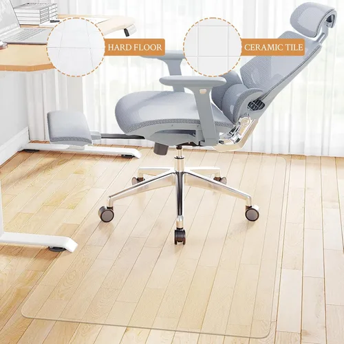 Miniatura 5 de KMAT Tapete para silla de oficina, fácil de deslizar, de madera dura, para silla rodante, protector de suelo resistente, antideslizante, rectangular