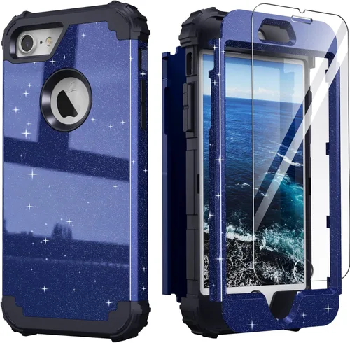 Miniatura 24 de IDweel Funda para iPhone 8, para iPhone 7 con protector de pantalla, 3 en 1, híbrida resistente a prueba de golpes, funda de policarbonato duro