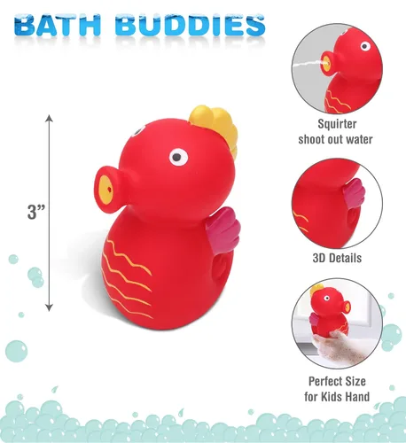 Miniatura 2 de DolliBu Seahorse Bath Buddy Squirter - Juguete de baño flotante de goma de caballito de mar rojo, divertido juego de baño para niños pequeños, lindo