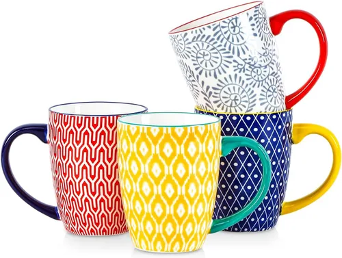Miniatura 9 de Selamica Juego de 4 tazas de café de 10 onzas, tazas de café pequeñas de cerámica con asa, taza de café para capuchino latte cacao, té con leche