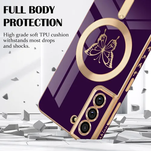 Miniatura 3 de Newseego Funda magnética para Samsung Galaxy S21 Plus 5G, bonita funda de lujo con borde chapado de mariposa para mujeres, niñas y hombres, TPU