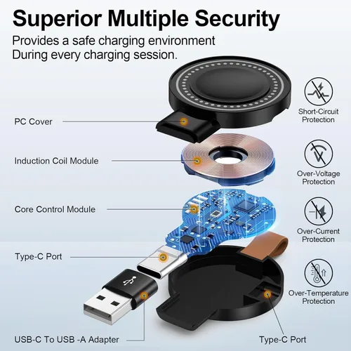 Miniatura 7 de Cargador de reloj Samsung para Samsung Galaxy Watch 8 7 Ultra 6 5 4 Watch8 Classic 3.5W magnético portátil Galaxy Smartwatch cargador USB C