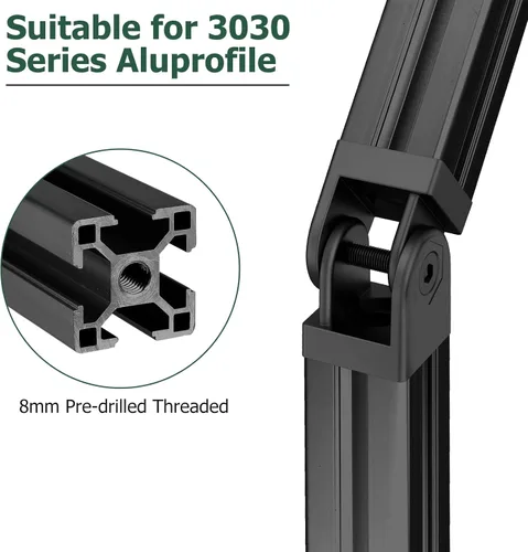 Miniatura 5 de JiGiU Juego de conectores de perfil de aluminio 3030 de 4 piezas – Conector de tuerca de 8 ángulos con abrazadera de palanca – Junta de marco