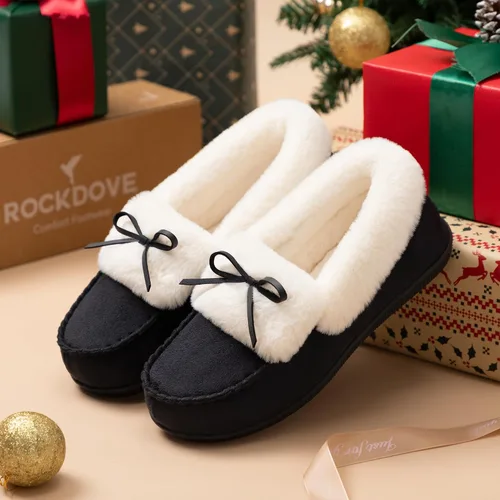 Miniatura 3 de RockDove Pantuflas tipo mocasín de microgamuza con forro de piel sintética para mujer