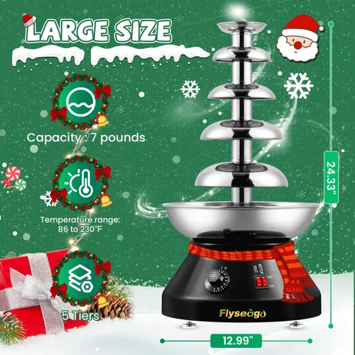 Miniatura 2 de Fuente de chocolate, torre comercial de fondue de chocolate caliente, 5 niveles, 7 libras, gran capacidad, máquina de calentamiento de fusión