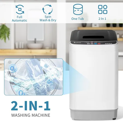 Miniatura 4 de Lavadora completamente automática, capacidad de 17.6 libras, tambor de acero inoxidable, 10 programas, 8 niveles de agua, diseño compacto