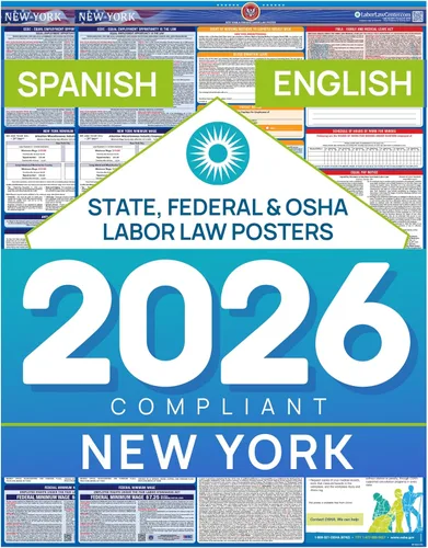 Miniatura 12 de Póster de ley laboral de Nueva York 2025, estatal, federal, cumple con la OSHA, publicación requerida en el lugar de trabajo para empleados, póster