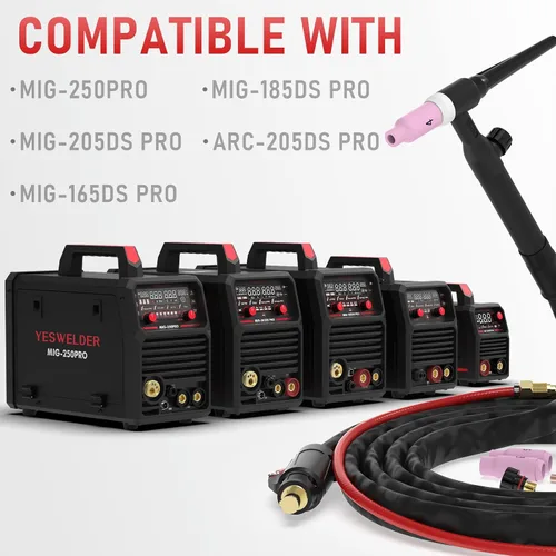 Miniatura 6 de YESWELDER Antorcha de soldadura TIG WP-17V de 13 pies, 150 amperios, 35-50 mm² enfriada por aire, Antorcha TIG de elevación, compatible