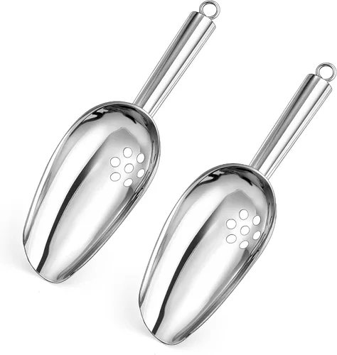 E-far - Cucharas de hielo con agujeros, cucharas de acero inoxidable de 6 onzas con agujeros de drenaje para reducir la dilución no deseada, cuchara