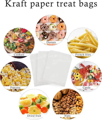 Miniatura 4 de Jexila Paquete de 100 bolsas de papel de estraza de 5 x 7 pulgadas, bolsas planas de papel kraft para galletas, dulces, para panadería, mercancía