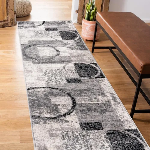 Miniatura 26 de Rugshop - Alfombra contemporánea con diseño abstracto de círculos, alfombra con respaldo de yute para entrada, cocina o habitación pequeña, marrón