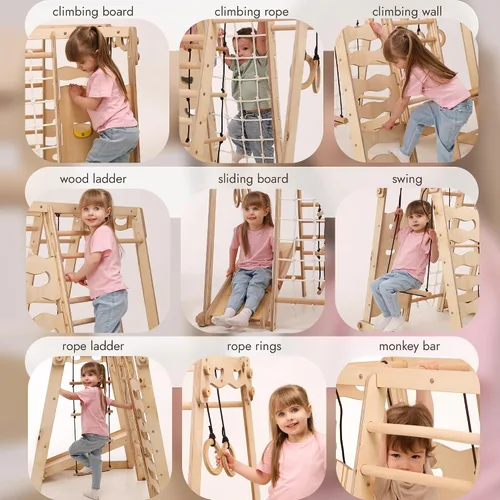 Miniatura 5 de Goodevas Improves 9-in-1 Indoor Climbing Frame for Kids, Montessori Climbing Frame with Slide, Swing, Climbing Wall, Climbing Triangle - Playground