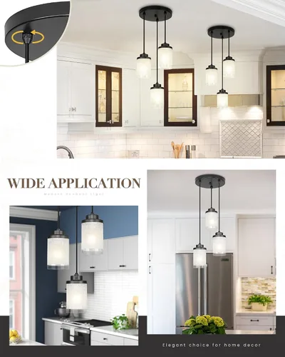 Miniatura 4 de TENGXIN Lámpara Colgante Moderna de 3 Luces con Pantalla de Vidrio Negro Mate, Iluminación Colgante Ajustable de Estilo Industrial Retro, Accesorio