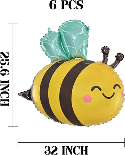 Miniatura 2 de Globos de abeja, 6 piezas de globos de aluminio con forma de helio para fiesta de animales de dibujos animados para selva safari temática telón
