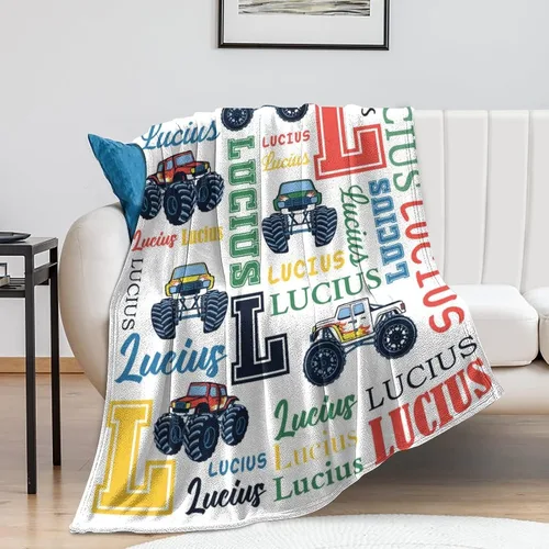 Miniatura 5 de Artsadd Manta personalizada con nombre, diseño de camiones monstruo, manta de bebé para niñas, niños pequeños, manta de cochecito recién nacido