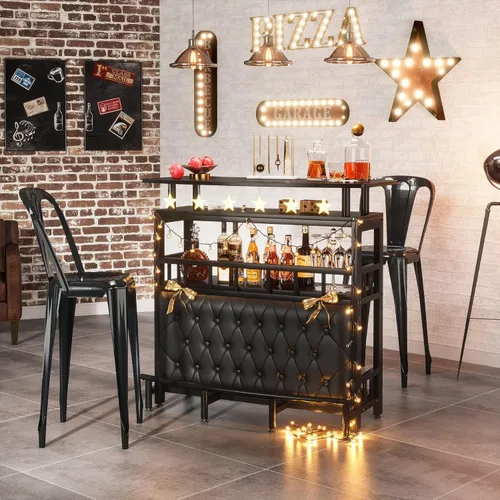 Miniatura 8 de Tribesigns Unidad de Bar para el Hogar para Licores, Mesa de Altura de Bar de 44 Pulgadas con Almacenamiento, Mesa de Pub de Entretenimiento Negra