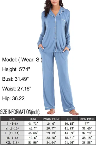Miniatura 6 de Aamikast - Conjunto de pijama de manga larga con botones para mujer, ropa de dormir suave, conjuntos de descanso