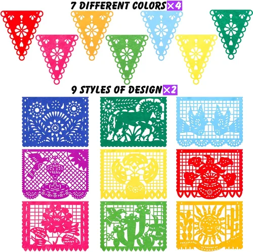 Miniatura 3 de Qpout Paquete de 4 carteles de decoración de fiesta mexicana, guirnalda de fieltro del día de los muertos, colorido cartel mexicano para fiesta