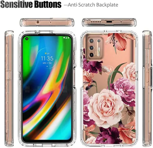 Miniatura 5 de Funda para Moto G9 Plus, Motorola G9+ XT2087-1 con protector de pantalla de vidrio templado, funda protectora de cuerpo completo con patrón floral