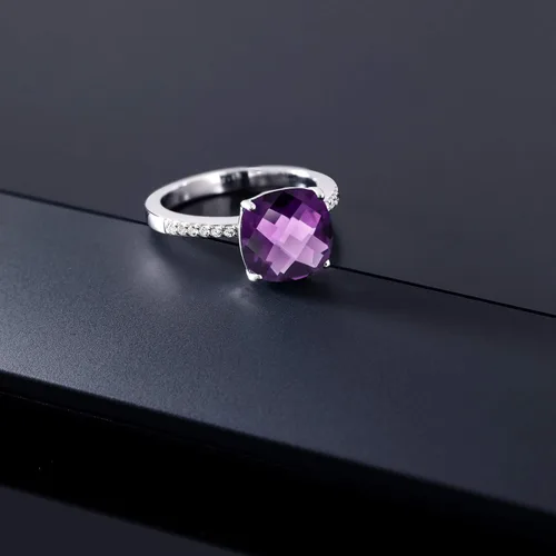 Miniatura 33 de Gem Stone King Anillo de compromiso de plata de ley 925 con piedra preciosa de corte cojín de 0.39 pulgadas Anillo de compromiso de aniversario