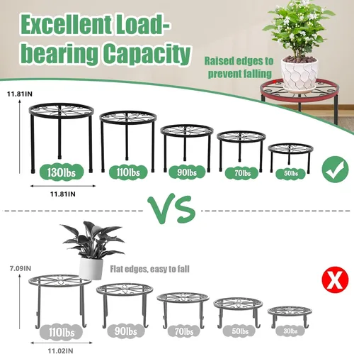 Miniatura 5 de Linpla Paquete de 5 soportes de metal decentes para plantas, soportes para macetas resistentes para múltiples plantas, estante para macetas
