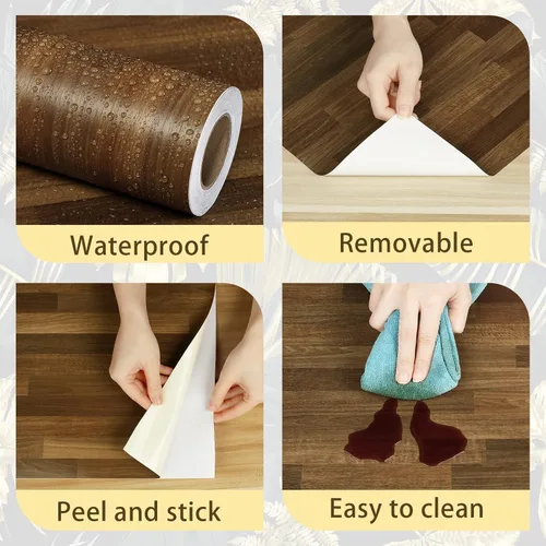Miniatura 7 de Bloque de carnicero marrón, papel de contacto para encimeras de despegar y pegar, impermeable, papel tapiz de grano de madera vintage, autoadhesivo