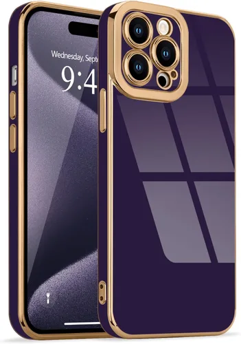 Miniatura 69 de Lafunda Diseñada para iPhone 13 Pro, fundas lujosas con chapado lindo para mujeres y niñas, elegante borde dorado, a prueba de golpes, TPU con funda