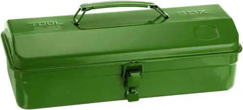 HARFINGTON Caja de Herramientas 14.2" Caja de Herramientas de Acero Portátil Estilo Techo de Cadera con Cierre de Pestillo de Metal Cofre de Verde