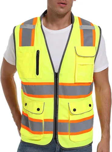 ArcRidge Chaleco de seguridad reflectante para hombres y mujeres, chaleco de construcción de alta visibilidad, tiras reflectantes de doble tono