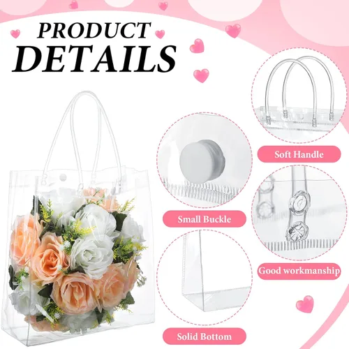 Miniatura 3 de Reginary 85 bolsas de regalo de PVC transparente con asas de 6.89 x 6.89 x 3.54 pulgadas, bolsas de plástico transparente reutilizables a granel