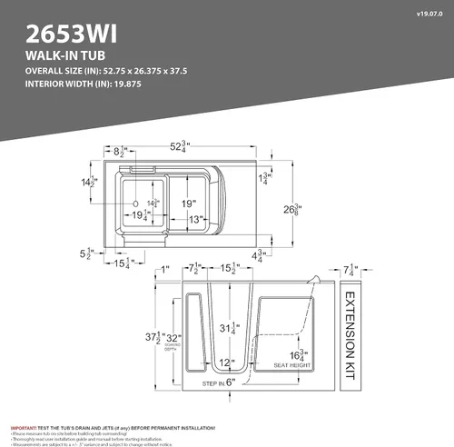 Miniatura 6 de ANZZI Bañera de 53 x 26 pulgadas con llenado rápido, cabezal de ducha de 60 pulgadas, fácil entrada, sello hermético, almohada para la cabeza, 2653