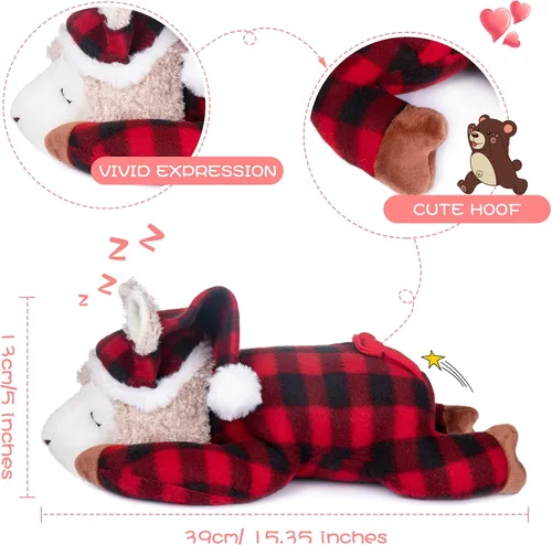 Miniatura 4 de My OLi Animal de peluche de alpaca de 15 pulgadas, con pijama y gorro de noche, almohada suave para abrazar, regalo de cumpleaños para bebés, niños