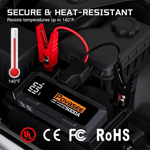 Miniatura 5 de Arrancador de 5000 A Povasee A40 Arrancador de Batería de Coche, Paquete de Energía Portátil de 12 V para Todos los Motores de Gasolina y Diésel