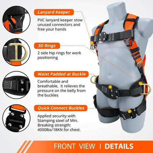 Miniatura 2 de TRSMIMA Arnés de seguridad con protección contra caídas, kit de arnés de techo para hombre, arnés de construcción de cuerpo completo con cordón
