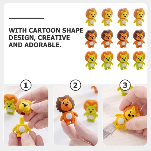 Miniatura 7 de Toyvian 60 unidades de borrador de animales de león, lápices de animales, borradores para niños, niños, estudiantes, borradores en forma de león