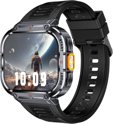 Miniatura 10 de Loluka Reloj inteligente de pantalla grande para hombres, reloj inteligente militar HD de 2.0 pulgadas con linterna LED 5ATM, resistente al agua