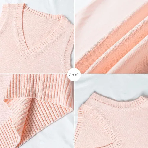 Miniatura 2 de Blostirno Chaleco de suéter para mujer, cuello en V, uniforme JK, chalecos Kint, sólido, clásico, sin mangas, suéteres