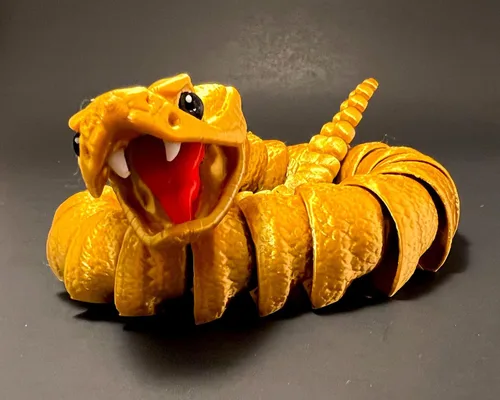 Miniatura 4 de Serpiente de cascabel articulada impresa en 3D sonajero serpiente sensorial con cola de traqueteo (pequeño, bronce)