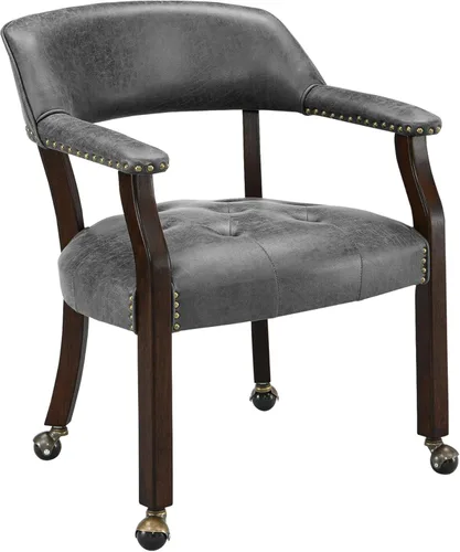 Miniatura 19 de Sillas de comedor con ruedas y brazo, sillas de capitán Caster Boss con patas de madera maciza, sillas de escritorio de oficina con botón tapizado