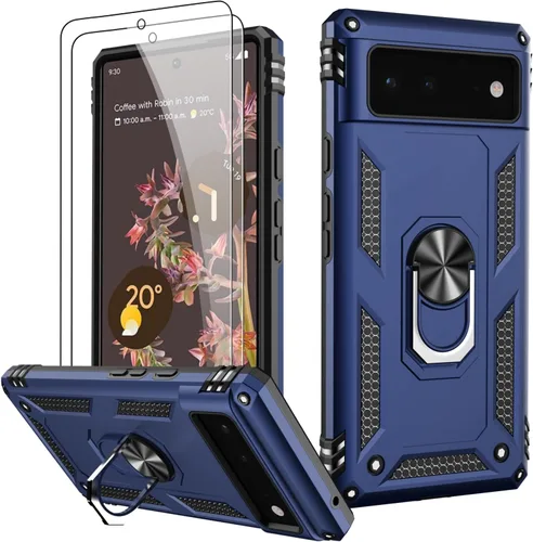 Miniatura 47 de LUMARKE Funda para Google Pixel 5 con protector de pantalla, pasa 16 pies, probada en caídas, grado militar, con soporte de anillo magnético, Rojo