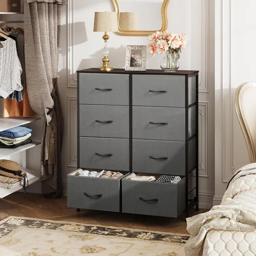 Miniatura 2 de WLIVE - Cómoda de tela para dormitorio, cómoda alta con 8 cajones, torre de almacenamiento con contenedores de tela, cómoda doble, cómoda con A-gris