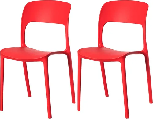 Fabulaxe Silla de comedor moderna de plástico para exteriores con respaldo curvado abierto, juego de 2 unidades Juego de 2 rojo